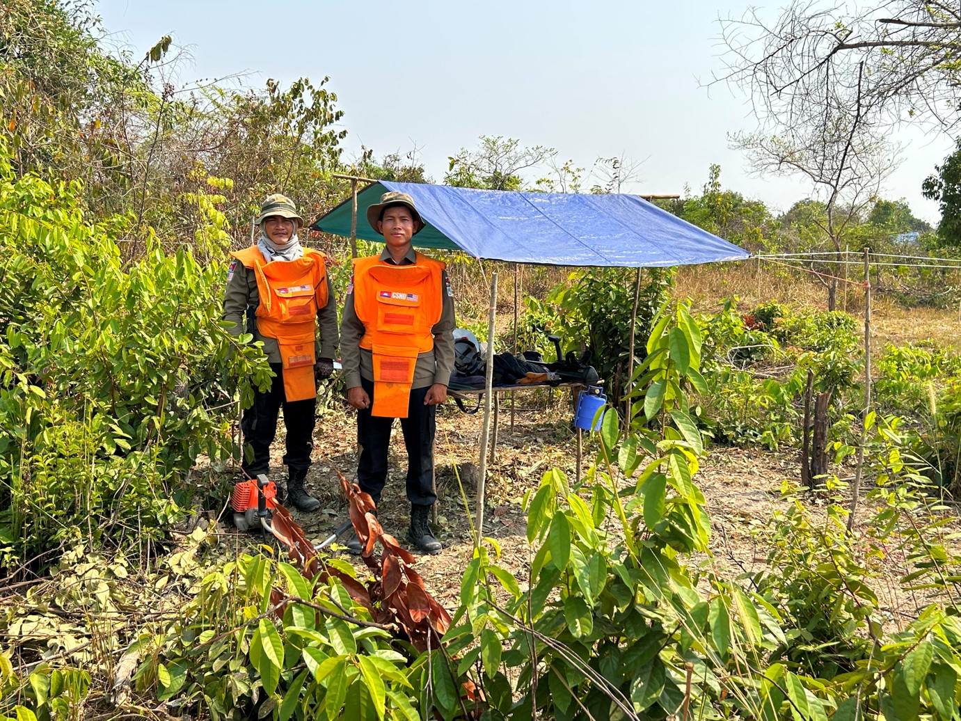 Deminers from the Cambodian Self Help Demining association. They have been trained by HI to decontaminate mined land. © HI