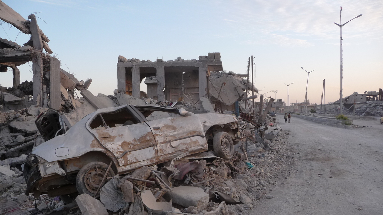 Destructions suite à des bombardements dans la ville de Kobané au Nord de la Syrie