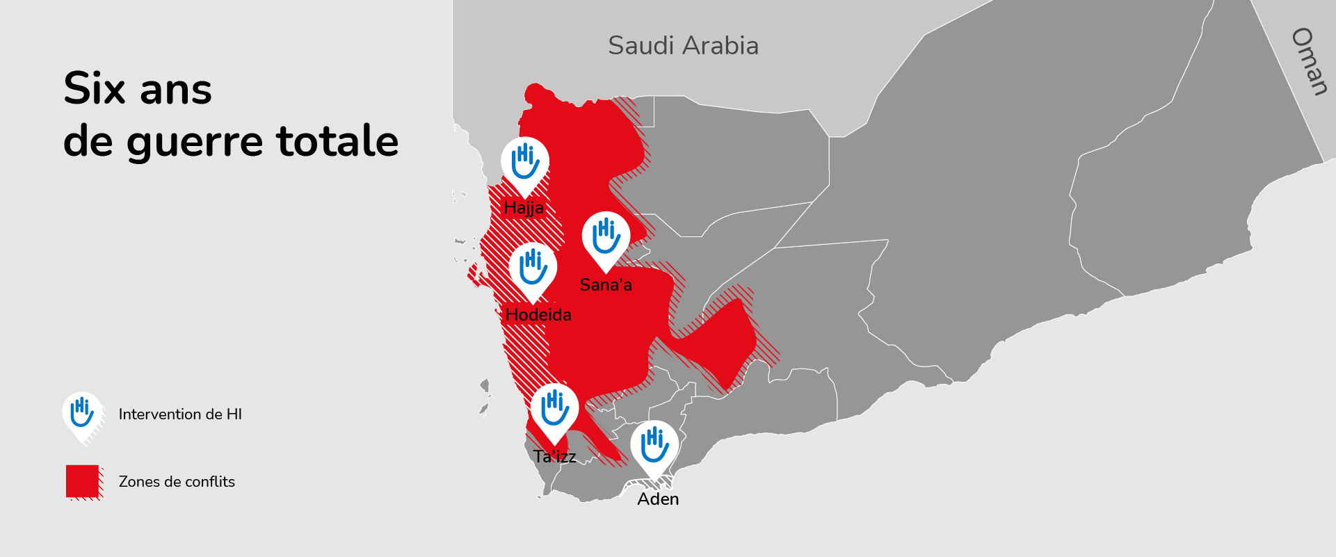 Six ans de guerre totale au Yémen. HI intervient à Sana'a, Aden, Hodeida et Hajjah