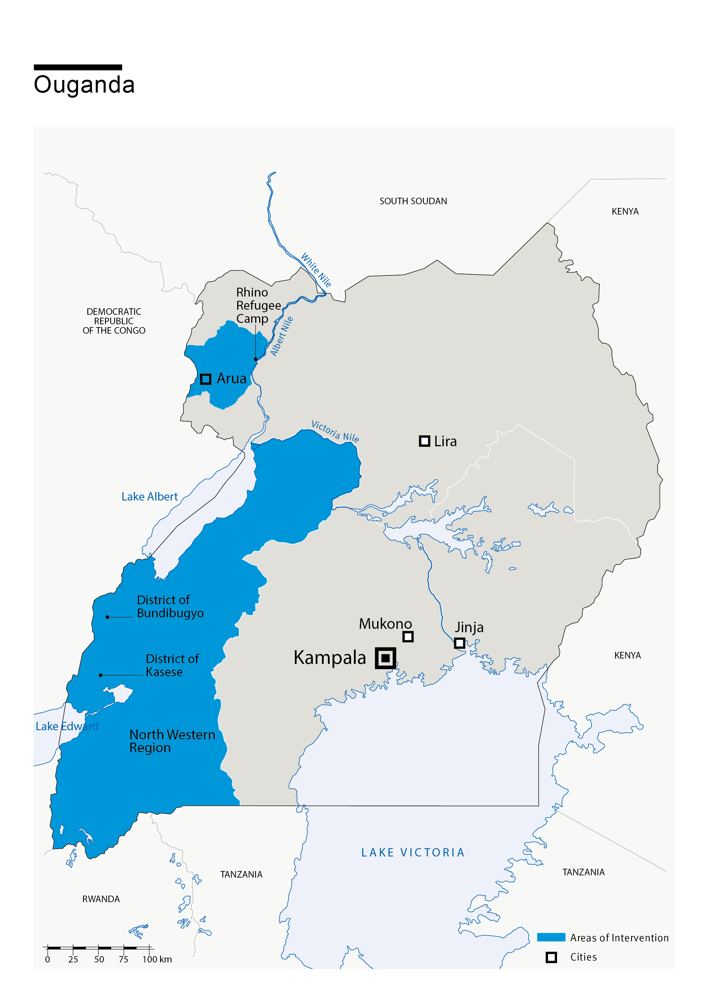 Map of HI's interventions in Uganda