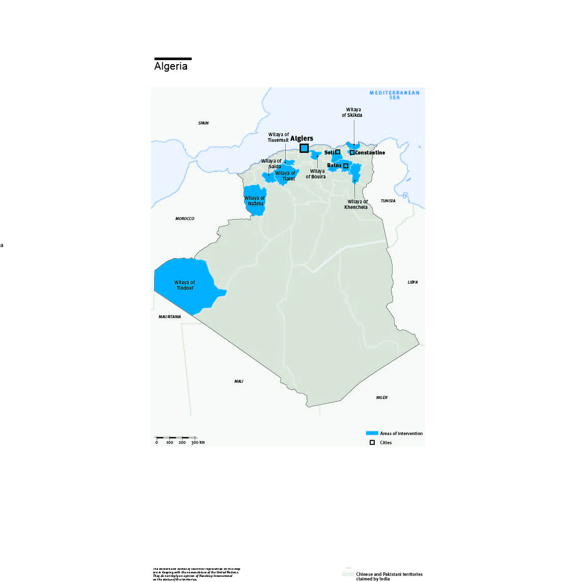 Map of Humanity & Inclusion projects in Algeria