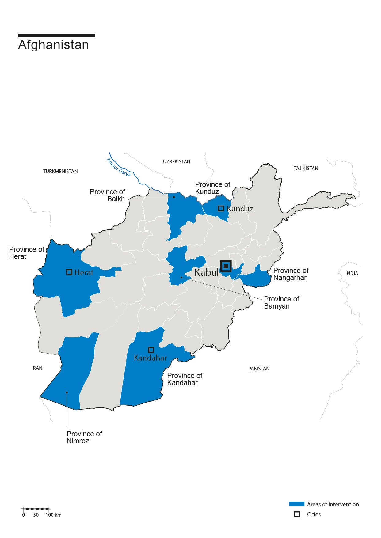 Map of Humanity & Inclusion's interventions in Afghanistan 
