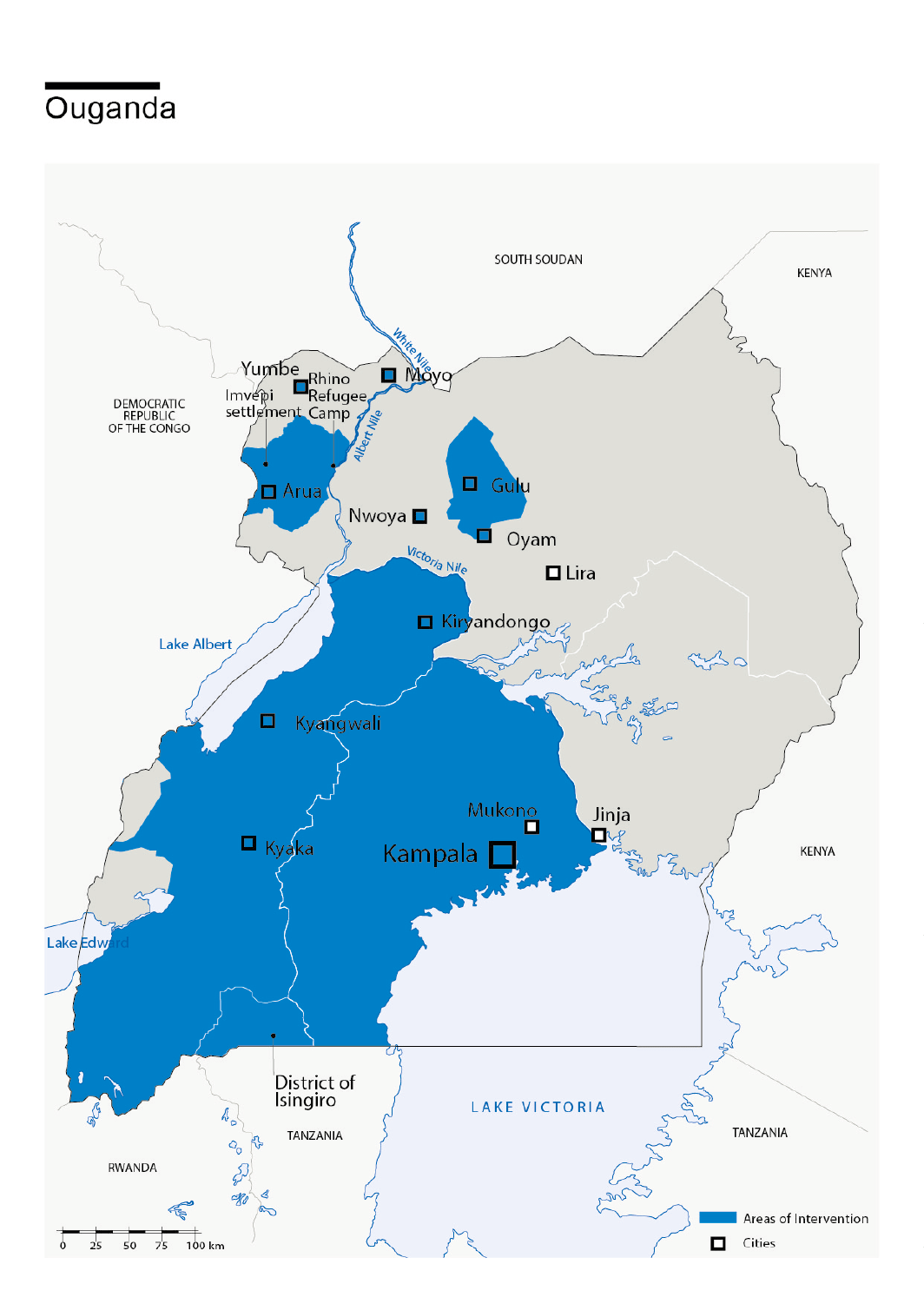 Map of Humanity & Inclusion's interventions in Uganda