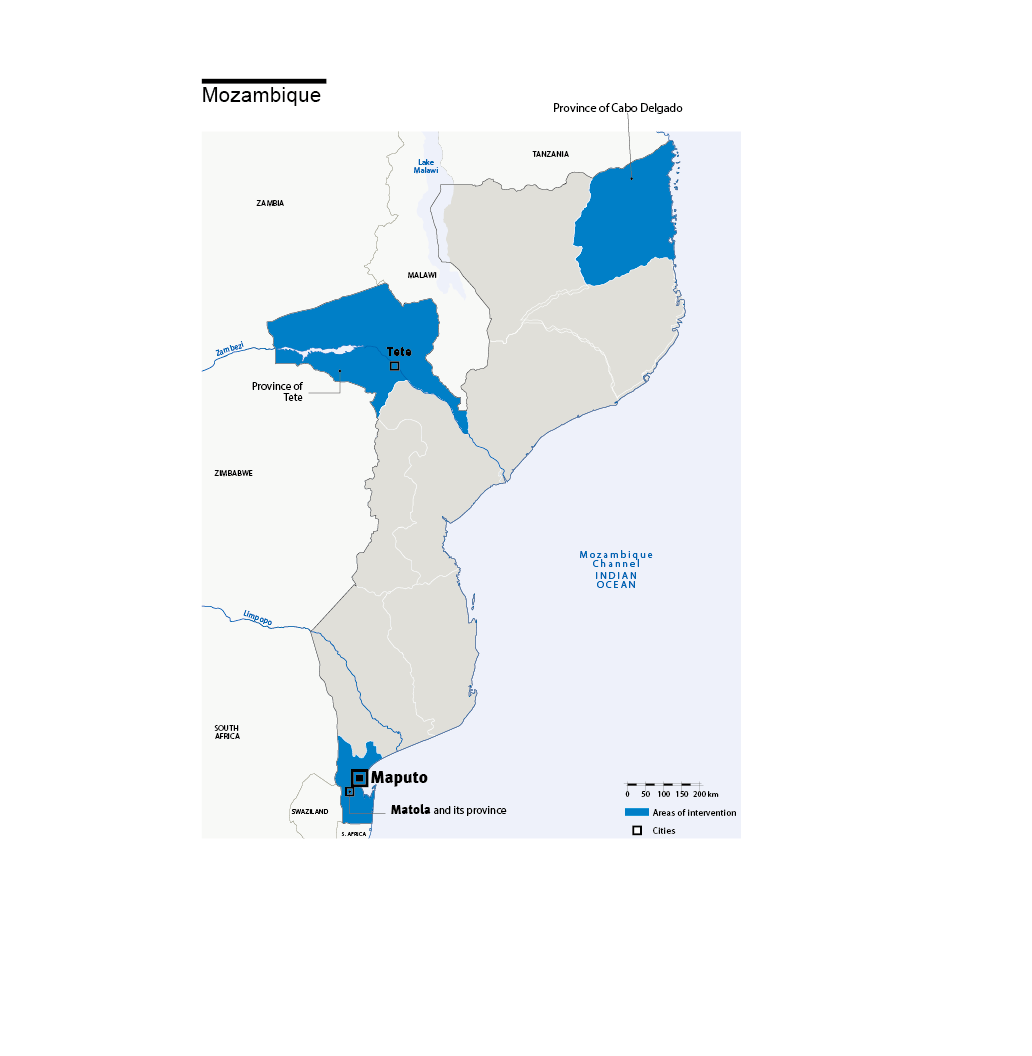 Carte des interventions de HI au Mozambique
