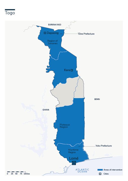 Carte des interventions de HI au Togo
