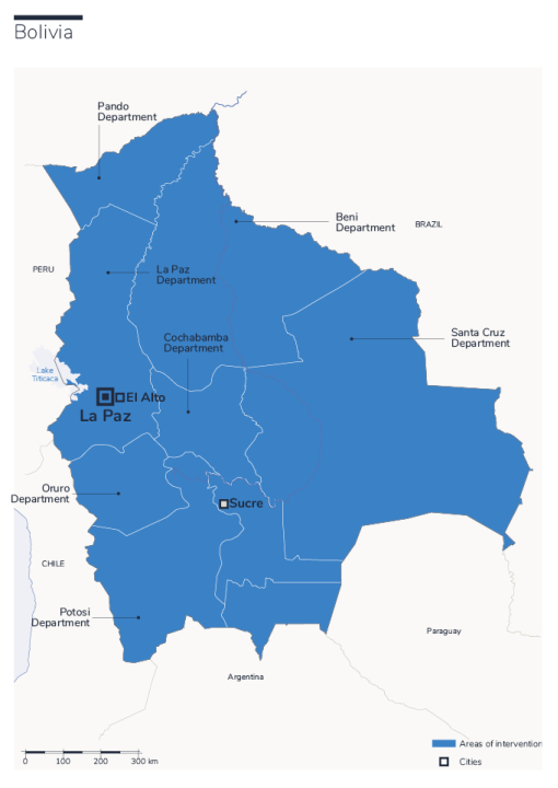 Map of HI's interventions in Bolivia