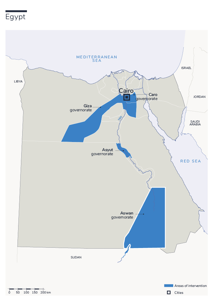 Carte des interventions de HI en Egypte
