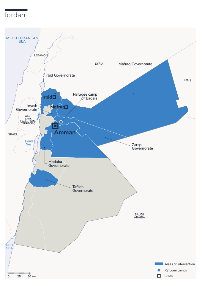 Carte des actions de HI en Jordanie