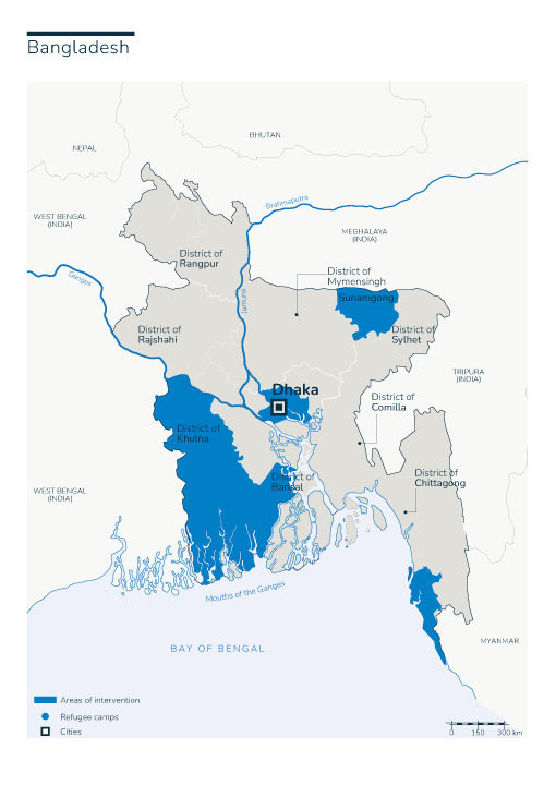 Carte du Bangladesh avec la présence de HI