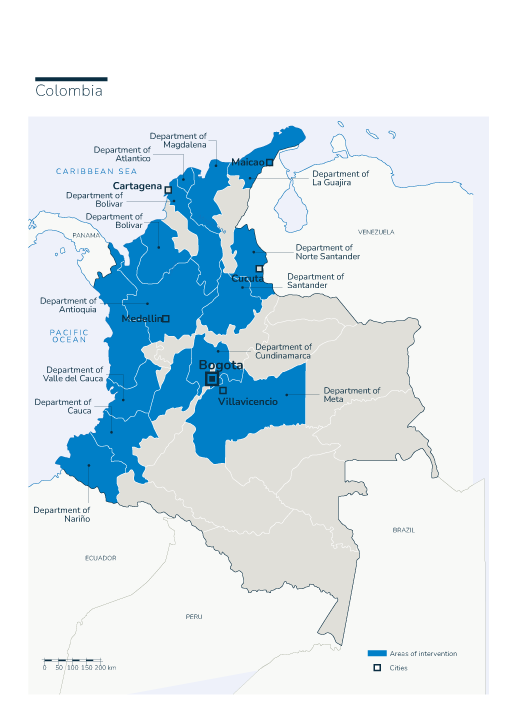 Carte des interventions de HI en Colombie