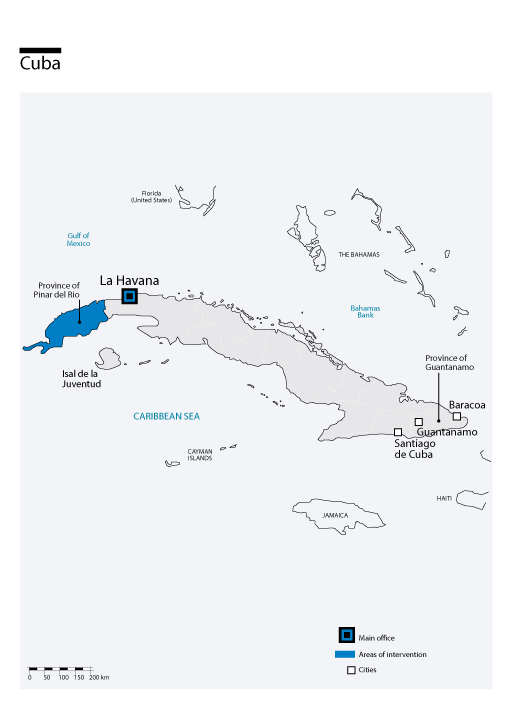 Carte des interventions de HI à Cuba
