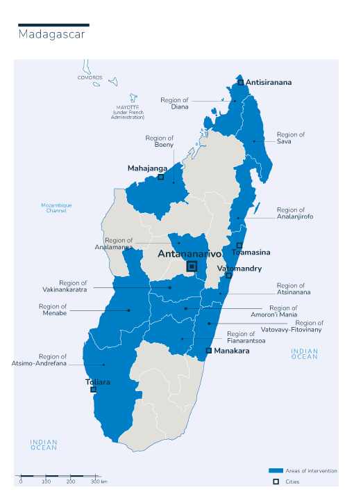 Carte des interventions de HI à Madagascar
