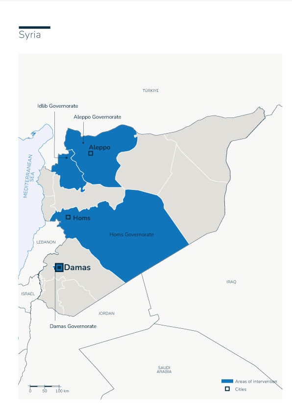 Carte des interventions de HI en Syrie
