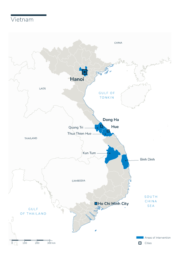 Carte des interventions de HI au Vietnam