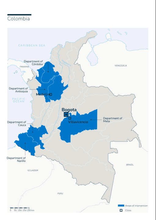 Map of HI's interventions in Colombia