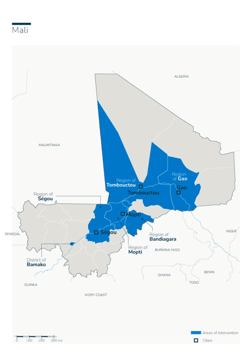 Map of HI's interventions in Mali
