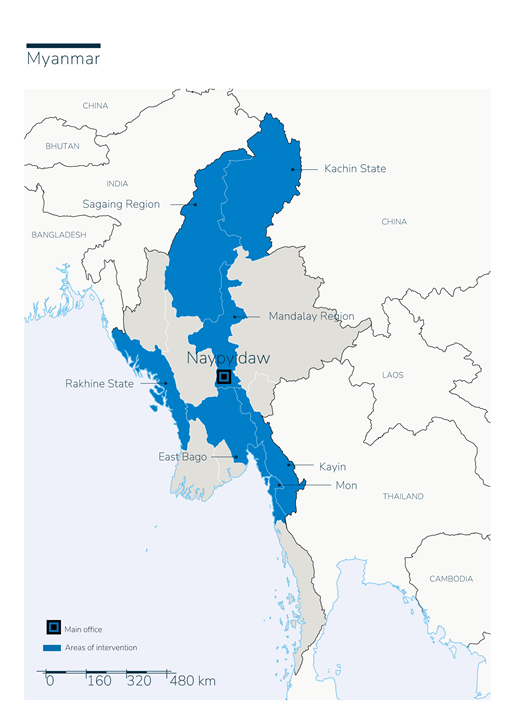 Map of Humanity & Inclusion's interventions in Myanmar