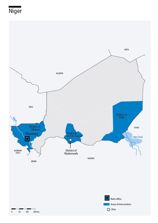 Map of HI's interventions in Niger