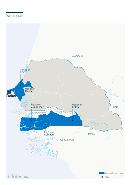 Map of Humanity & Inclusion's interventions in Senegal