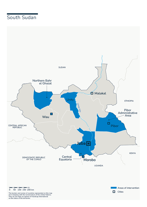 Carte Sud Soudan: présence de HI dans le pays