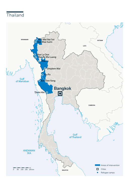 Map of Humanity & Inclusion's interventions in Thailand