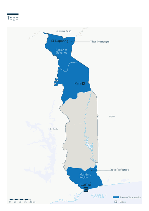 Map of HI's interventions in Togo