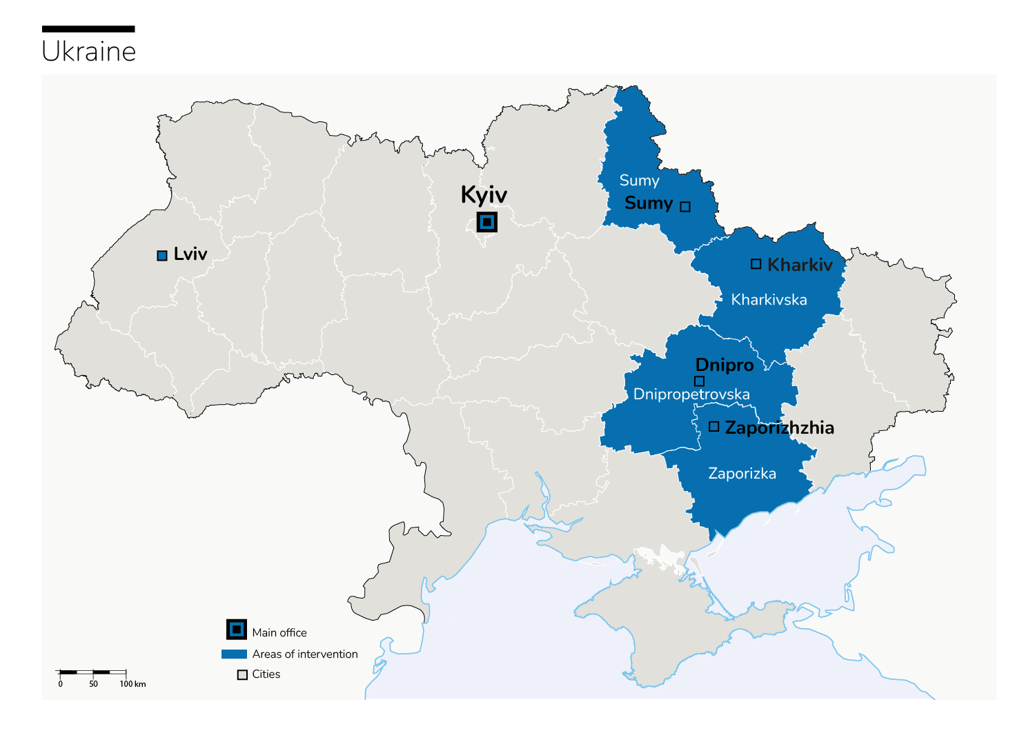 Carte des interventions de HI en Ukraine