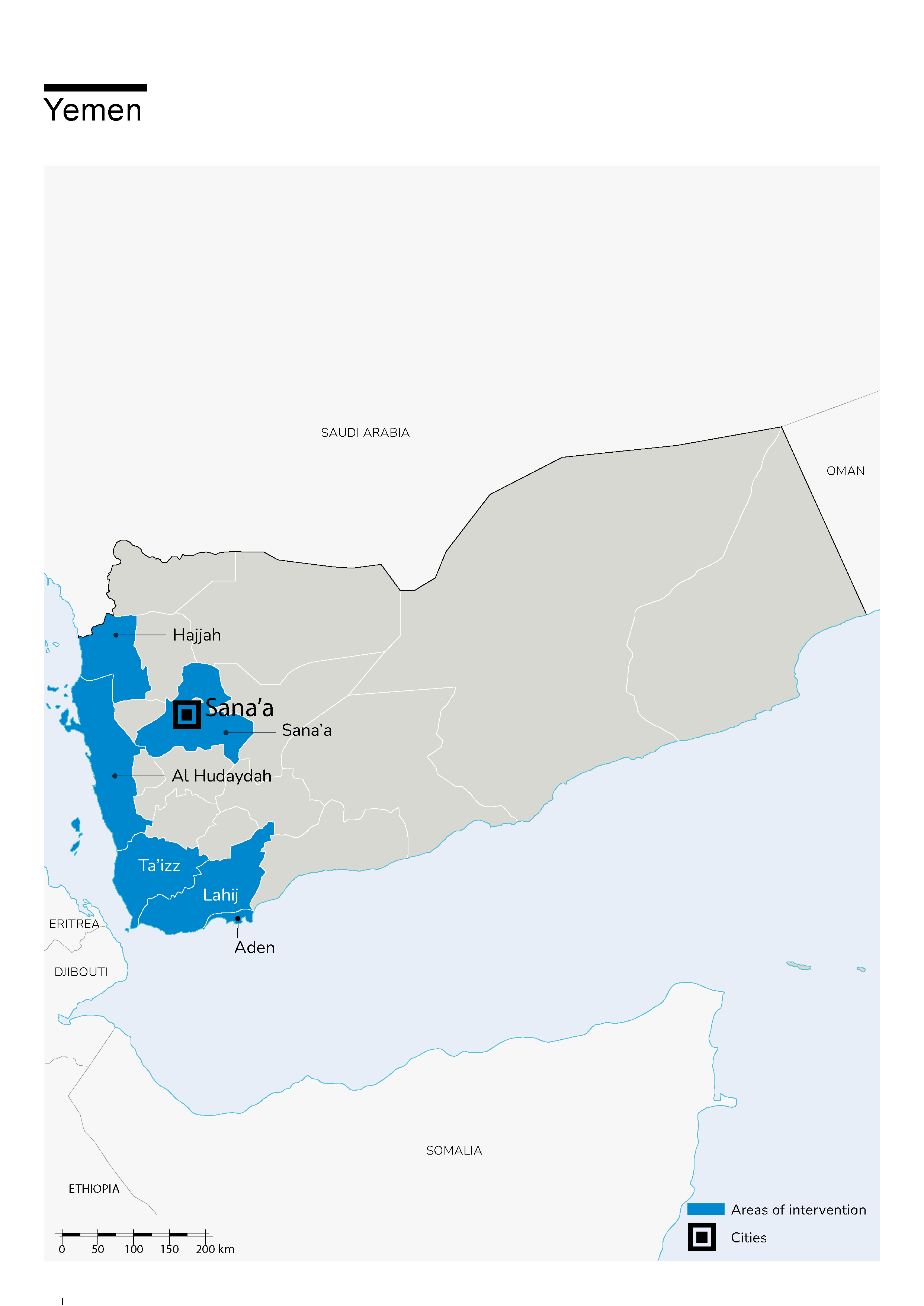 Carte des interventions de HI au Yémen