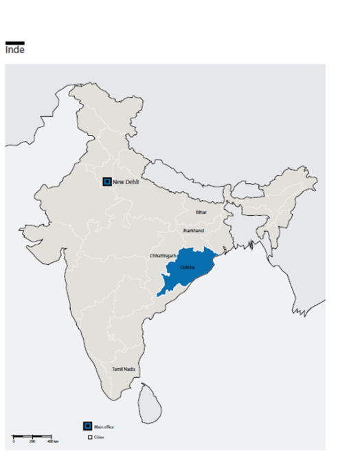 Carte de l’Inde avec la présence de HI