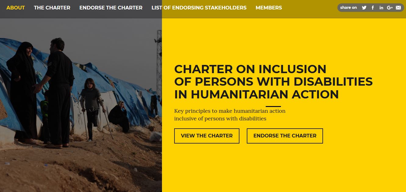 Page d'accueil de Humanitarian Disability Charter