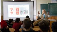 In a classroom in Ukraine, a session to educate children about the dangers of explosive devices.